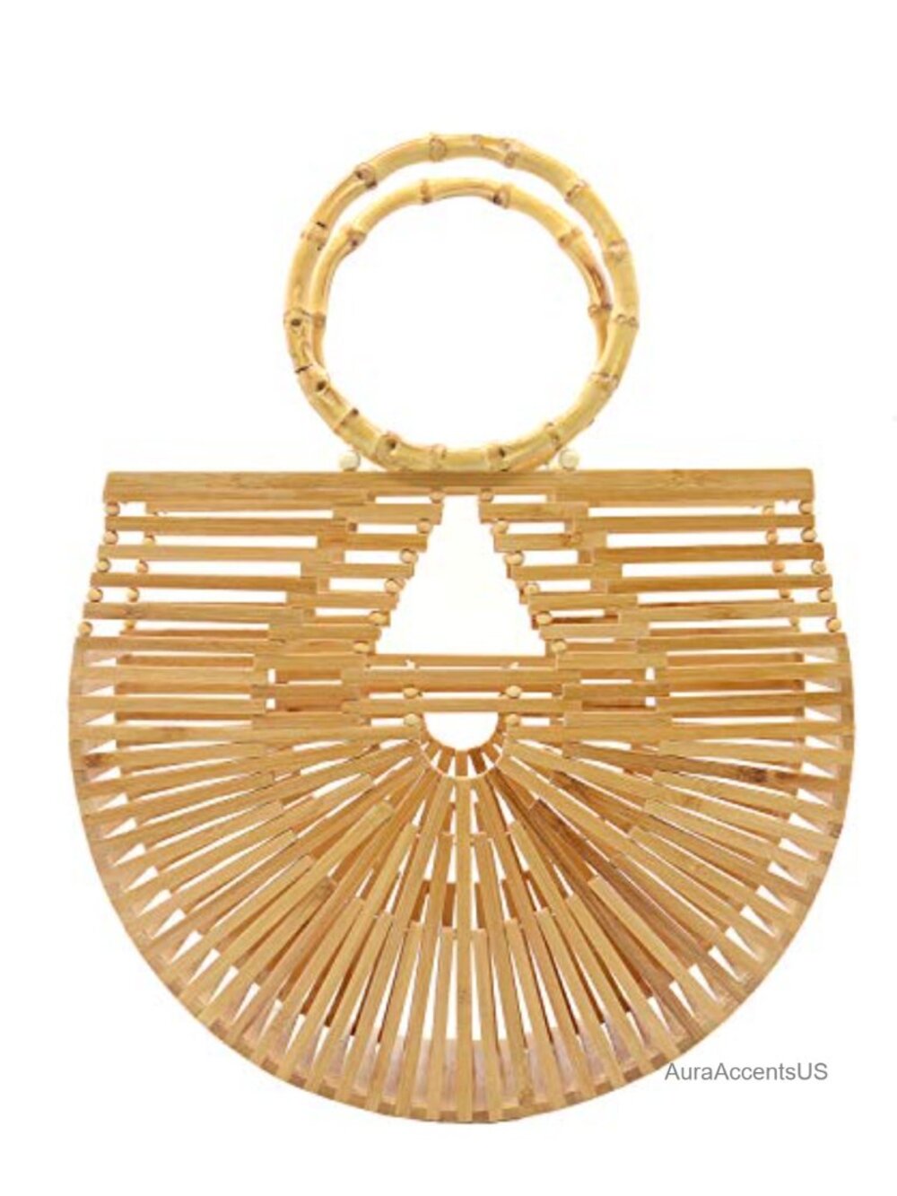 100% Bamboo Handmade Tote Bag Womens Summer Semicircular Handbag